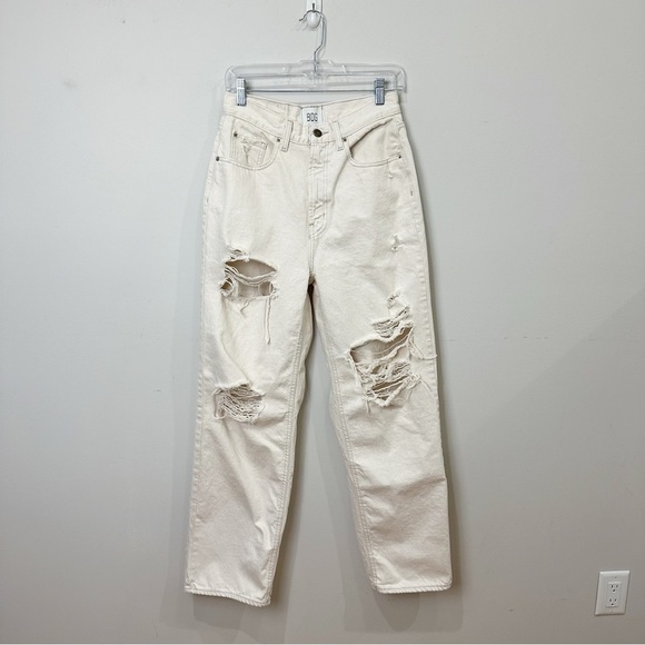 BDG High Rise Baggy Jeans Cream Distressed Wide Leg High Rise Waist - Picture 2 of 9